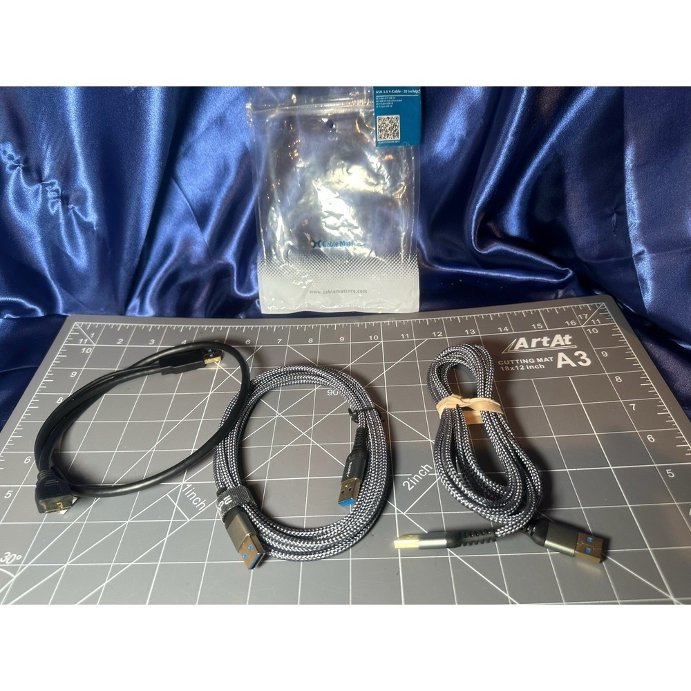 Lot of 3 USB Cables USB 3.0 A to A Data Cable + Micro USB Y Cable Bundle